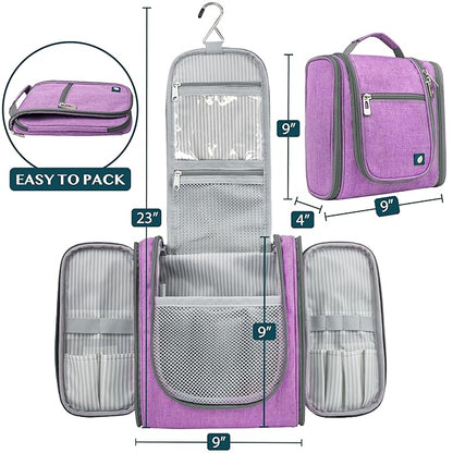 PAVILIA Toiletry Bag Travel Bag for Women Men, Hanging Cosmetic Organizer, Water Resistant Makeup Bag for Accessories Toiletries, Large Travel Essentials Kit (Purple)