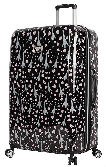 Betsey Johnson 30 Inch Checked Luggage Collection - Expandable Scratch Resistant (ABS + PC) Hardside Suitcase - Designer Lightweight Bag with 8-Rolling Spinner Wheels