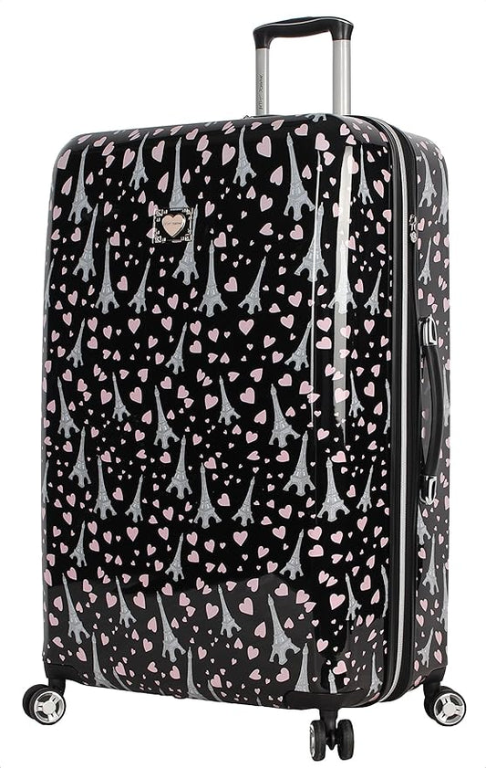 Betsey Johnson 30 Inch Checked Luggage Collection - Expandable Scratch Resistant (ABS + PC) Hardside Suitcase - Designer Lightweight Bag with 8-Rolling Spinner Wheels