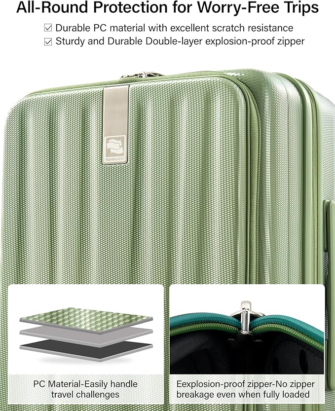 Hanke 26 Inch Expandable Luggage Top Opening Checked Bag Luggage Hard Shell Suitcases with Wheels Lightweight Travel Luggage Heavy Duty Luggage Suitcase with Lock for Woman Men-Bamboo Green