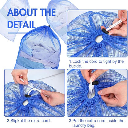 Berlune 30 Pack Large Mesh Laundry Bags, 24 x 36 Inch Bulk Wash Set with Drawstring for Commercial Use, Dorms, Vacation Rentals, Laundromats, Apartments & Facilities(Blue)