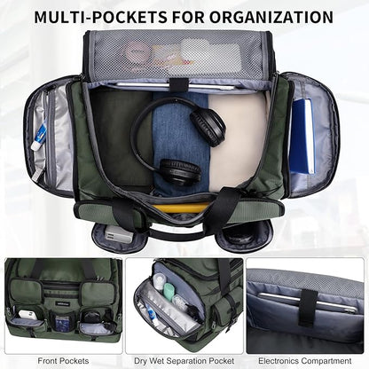 WITZMAN Duffle Bag for Men Large Carry On Travel Mens Weekender Overnight Bags with Shoes Compartment for Sports Gym(B723 Army Green)