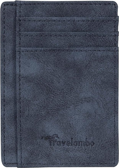 Travelambo Slim Wallet Front Pocket Minimalist Leather RFID Blocking Medium Size