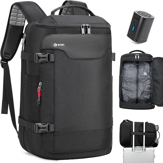 Vacuum Backpack Travel, Vacuum Seal Compression Travel Backpack with Pump, Laptop Compartment, 60L Expandable Water Resistant Business Carry-On Backpack Vacuum Gifts for Travel/College/Camping