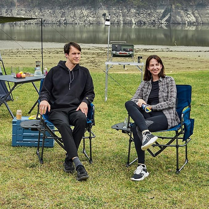 EVER ADVANCED Camping Directors' Chair with Side Table, Portable Folding with Compact Size, Heavy Duty Lawn Chair with Pocket for Camping, Lawn, Sports and Fishing, 400lbs, Blue