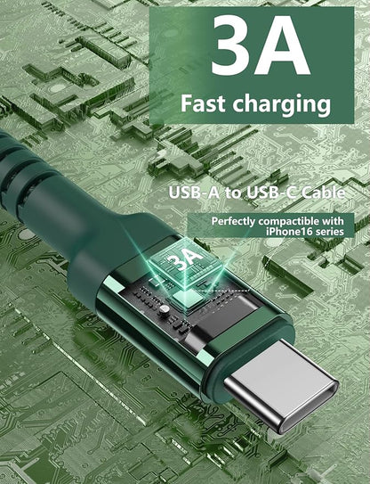 USB to USB C Cable Fast Charging 6FT, USB A to USB C Charger Cord, Upgraded Extra Durable Braided USBC Cable Compatible with iPhone 16 15 Pro Max,Samsung Galaxy S10 S9 Plus, LG and More -Green 2 Pack