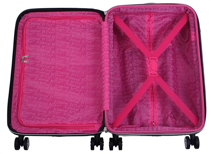 Betsey Johnson 26 Inch Checked Luggage Collection - Expandable Scratch Resistant (ABS + PC) Hardside Suitcase - Designer Lightweight Bag with 8-Rolling Spinner Wheels (Flamingo Strut)