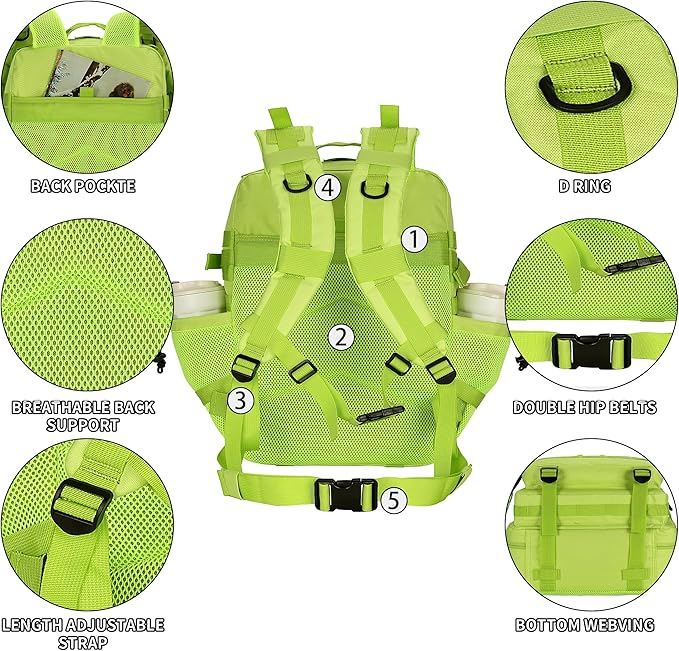 25L Tactical Backpack for Men and Women Small Military Tactical Backpack Heavy Duty Molle Assault Pack Daypack for Hiking Camping Travel Work Gym Outdoors (Bright Green)