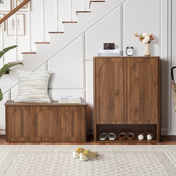 40.94'' Tall and Large Shoe Storage Cabinet with Doors and Adjustable Shelves, 5-Tier Modern Shoe Rack Cabinet Storage for Entryway, Entrance, Hallway, Living Room - Walnut