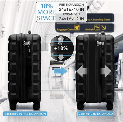 Flight Knight Carry On Suitcase Hardside Built In TSA Lock & USB Port Silent Double Spinner Wheels Maximum Overhead Carry-On Bag For Virgin & South West Approved Airlines( 24x16x10" ,Black )