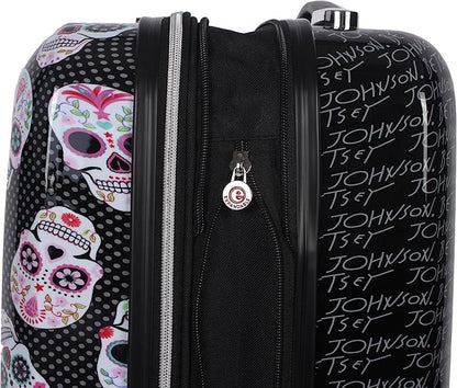 Betsey Johnson 26 Inch Checked Luggage Collection - Expandable Scratch Resistant (ABS + PC) Hardside Suitcase - Designer Lightweight Bag with 8-Rolling Spinner Wheels (Skull Party)
