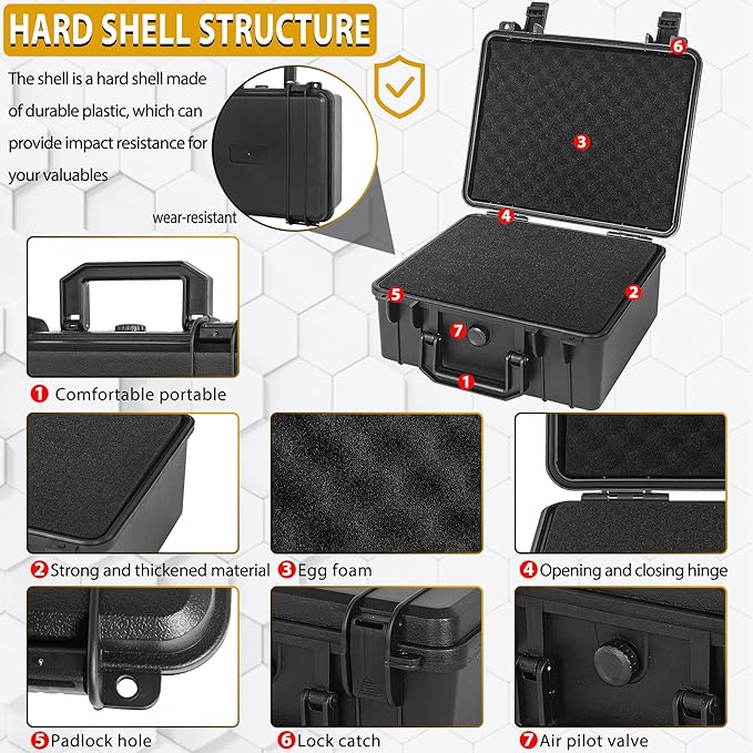 Protective Hard Case Shockproof Water-resistant with Customized DIY Foam Insert fit for Camera, etc, 11 X 9.5 X 5-Inch