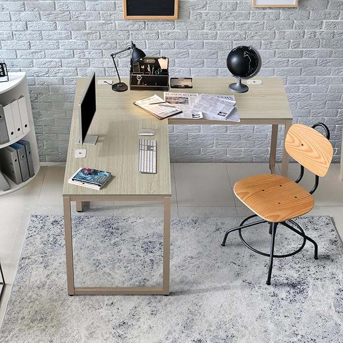 SHW 55 x 60 Inches Commercial-Grade L-Shape Corner Office Computer Desk, Maple