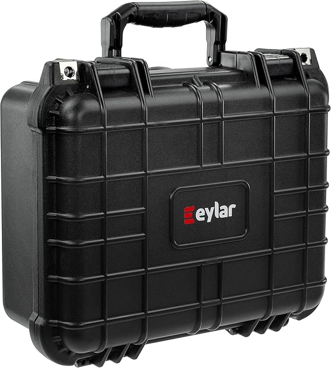 Eylar 13" Protective Hard Camera Case, IP67 Waterproof & Shockproof for Gear, Audio & Video Equipment, Drones, and Tools with Customizable Foam, TSA Approved, 13.37 Inch x 11.62 Inch x 6 Inch (Black)