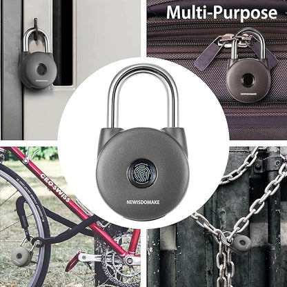 Fingerprint Padlock, Smart Lock with Key Backup, Waterproof for Gym, Luggage, Bookcase, Suitcase, Backpack, Bike, School Locker (Gray)
