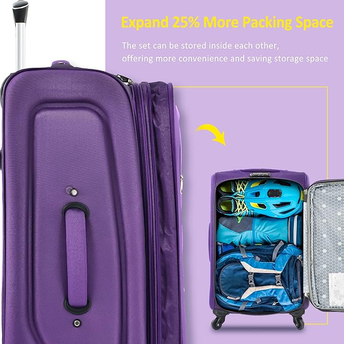 Luggage Sets 3 Piece Softside Expandable Lightweight Durable Softshell Suitcase Sets Spinner Wheels TSA Lock