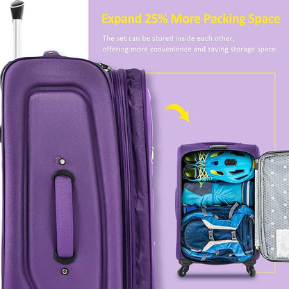 Luggage Sets 3 Piece Softside Expandable Lightweight Durable Softshell Suitcase Sets Spinner Wheels TSA Lock