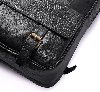 15.6" Luxury Black Leather Laptop Backpack for Men & Women. Leather Bag for Professional Use in Office & Business