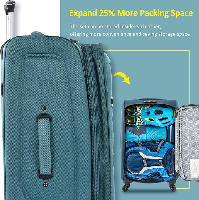 Luggage Sets 3 Piece Softside Expandable Lightweight Durable Softshell Suitcase Sets Spinner Wheels TSA Lock