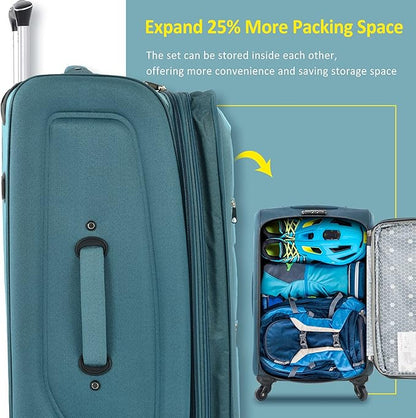 Luggage Sets 3 Piece Softside Expandable Lightweight Durable Softshell Suitcase Sets Spinner Wheels TSA Lock