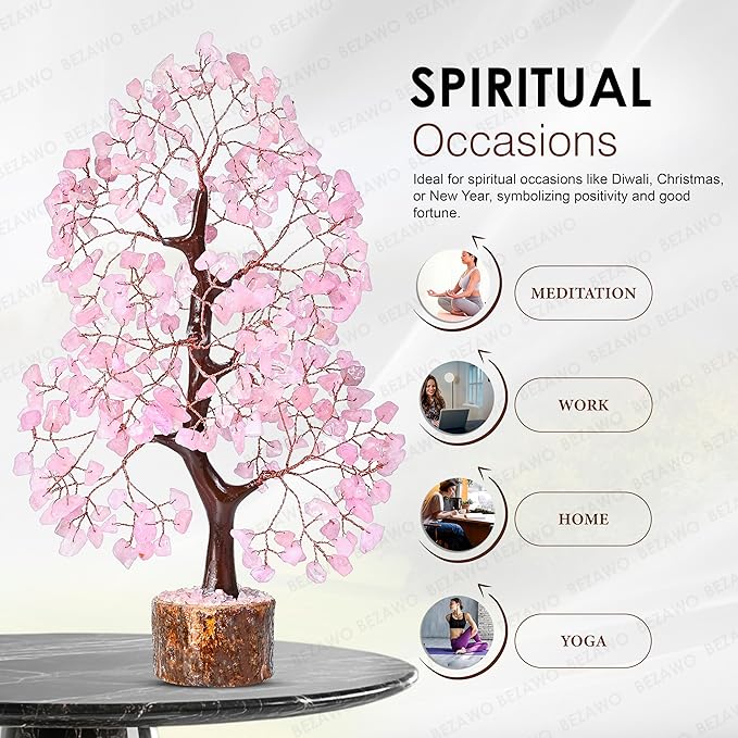 Crocon Rose Quartz Crystal Tree of Life Pink Room Decor & Healing Crystals Cute Desk Accessories Spiritual Birtdhay Gifts for Women House Warming Gifts New Home Decor for Mom Sister & Girlfriend