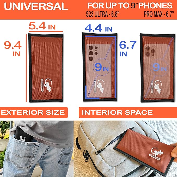 Gecko Travel Tech Faraday Bag Orange Nylon - Signal Blocker for Cell Phone, Car Key FOB, Data Privacy (ORANGE - NYLON)