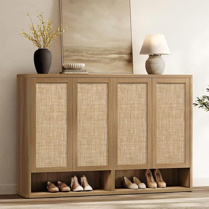 SICOTAS Rattan Shoe Storage Cabinet - Modular Shoe Cabinets with Door Tall Large Shoe Cabinet Storage for Entryway - 65.6" Wide Modular Cabinet for Hallway, Living Room