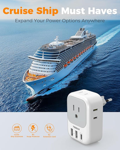 TESSAN European Travel Plug Adapter USB C 3 Pack, US to Europe Plug Adaptor with 4 AC Outlets 3 USB Charging Ports, Type C Power Adapter for USA to EU Euro Spain France Iceland Italy Germany Greece