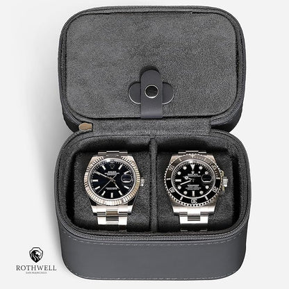 ROTHWELL 2 Watch Travel Case Storage Organizer for 2 Watches | Watch Case for Men and Women | Tough Portable Protection w/Zipper Fits All Wristwatches & Smart Watches Up to 50mm (Carbon)