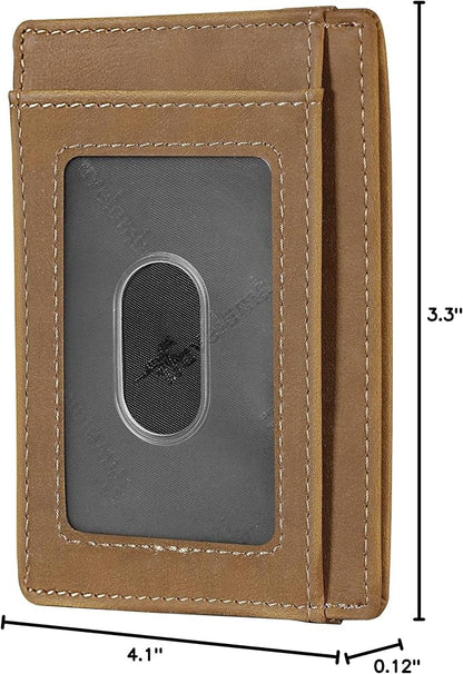 Travelambo Slim Wallet Front Pocket Minimalist Leather RFID Blocking Medium Size