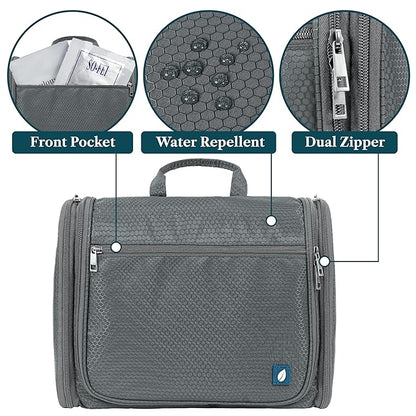 PAVILIA Large Hanging Toiletry Bag Travel Bag Women Men, Cosmetic Organizer, Water Resistant Makeup Bag Accessories Toiletries, Travel Essentials Kit, Grey