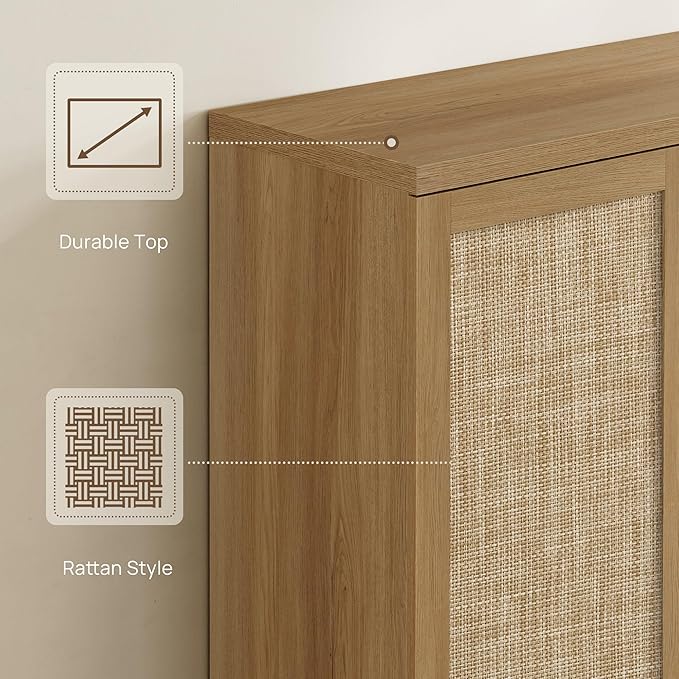 SICOTAS Rattan Shoe Storage Cabinet - Modular Shoe Cabinets with Door Tall Large Shoe Cabinet Storage for Entryway - 31.2" Wide Modular Cabinet for Hallway, Living Room