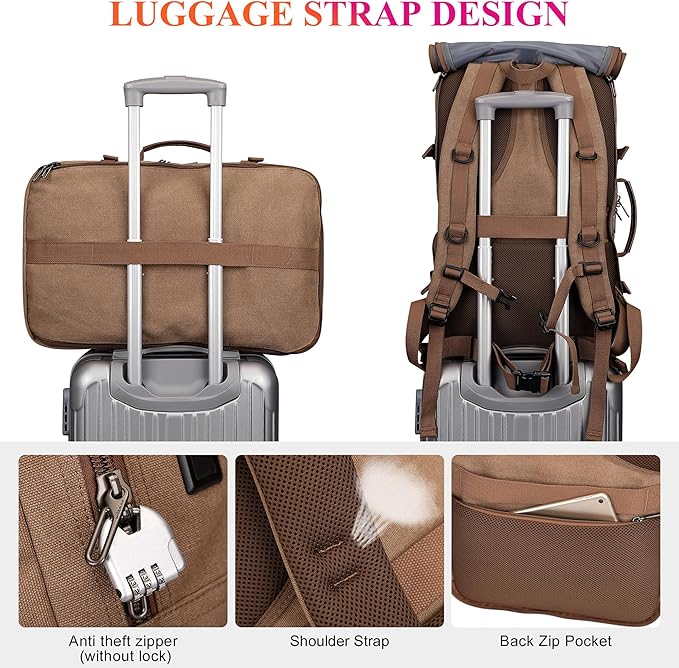 WITZMAN Travel Backpack for Men 40L Large Carry-on Airline Approved Convertible 3 in 1 laptop Bags Fit 17 inch(A8013 Brown)