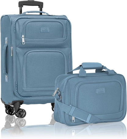 U.S. Traveler Rio Lightweight Softside Rolling Carry-on Suitcase, 4-Wheel Set, Light Blue