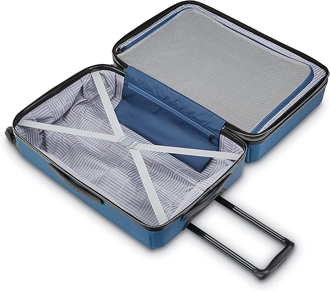 American Tourister Stratum XLT Expandable Hardside Luggage with Spinner Wheels, Blue Spruce, Checked-Medium 24-Inch