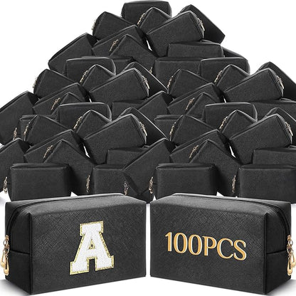 Cunno 100 Pcs Makeup Bags Bulk PU Leather Cosmetic Pouch Christmas Small Pouch Bag DIY Toiletry Bags Preppy Aesthetic Travel Storage Organizer for Women Travel Christmas Party Gift(Black)