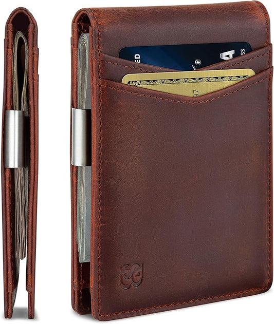 SERMAN BRANDS Money Clip Wallet - Mens Wallets slim Front Pocket RFID Blocking Card Holder Minimalist Mini Bifold