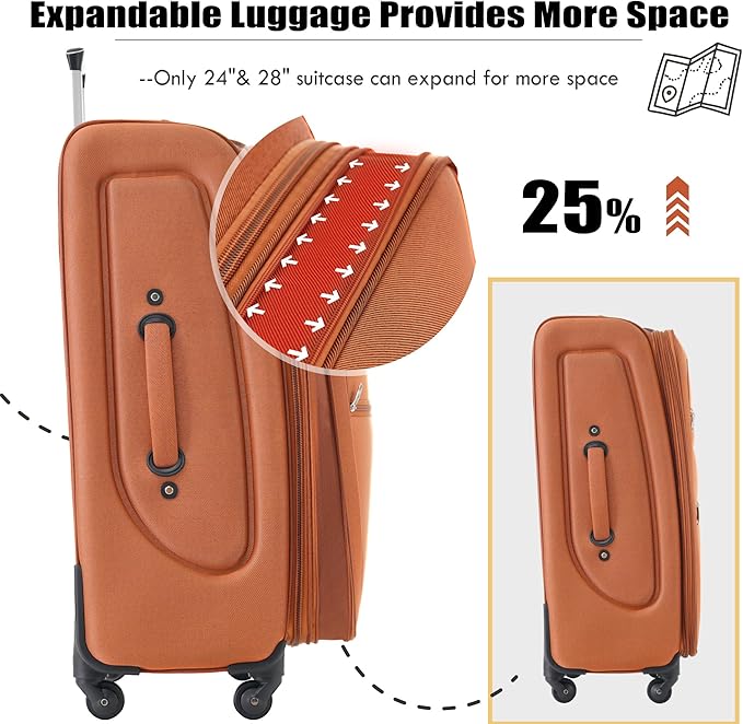 Merax Softside Luggage Set, Travel Suitcase Expandable Lightweight, 3 Piece Luggage Sets with Spinner Wheels 22" 26" 30" Suitcase with TSA Lock (Orange)