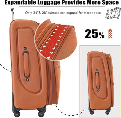 Merax Softside Luggage Set, Travel Suitcase Expandable Lightweight, 3 Piece Luggage Sets with Spinner Wheels 22" 26" 30" Suitcase with TSA Lock (Orange)