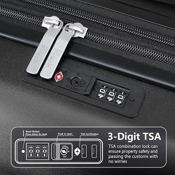 Luggage Sets 3 Piece with Cup Holder & USB Port, Expandable PC Hardside Durable Suitcases with Spinner Wheels & TSA Lock, 20/24/28 Inch, Black