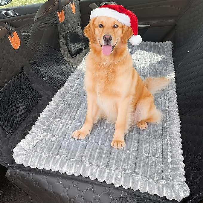 Dog Car Seat Cover for Back Seat, Dog Bed for Car, Fit for Backseat Extenders, Car Seat Protector, Nonslip Soft Durable for Cars Trucks and SUVs (Light Gray, 24.8"*54")