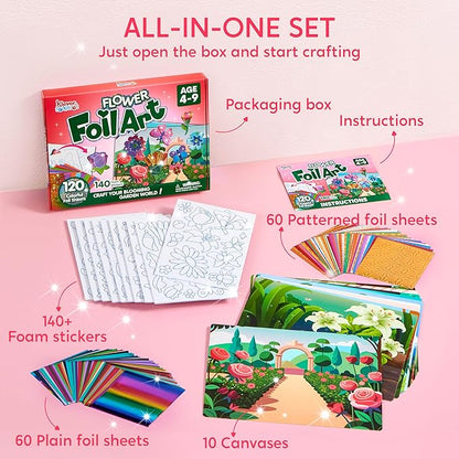Klever Kits Foil Art Kit for Kids - Arts & Crafts Supplies, Mess Free Coloring, Flowers & Butterflies Foil Foam Stickers, Creative Travel Toys, Birthday Gifts for Boys & Girls Ages 4 and Up