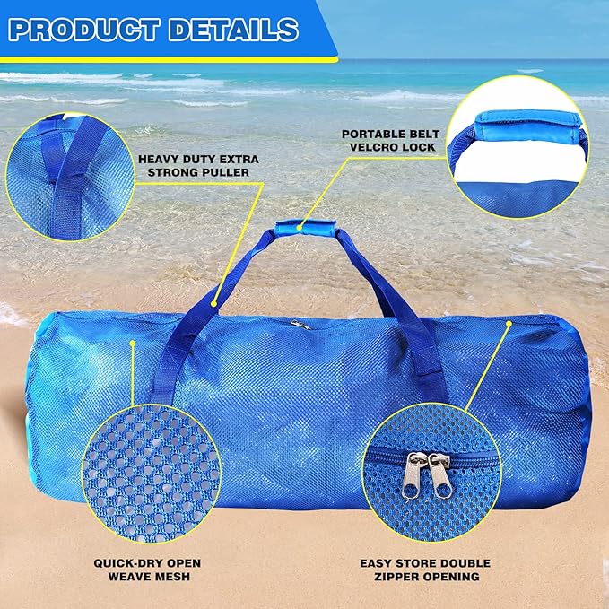 Blue Heavy-Duty Large Mesh Sports Duffle Bag, Dry Bag, Diving Equipment Scuba Bag with Zipper. Great for Gym Workout, Sport Balls Storage, Scuba Gear, Snorkeling, Water Sports and Travel