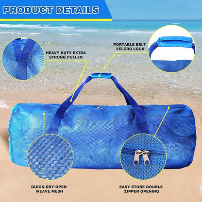 Blue Heavy-Duty Large Mesh Sports Duffle Bag, Dry Bag, Diving Equipment Scuba Bag with Zipper. Great for Gym Workout, Sport Balls Storage, Scuba Gear, Snorkeling, Water Sports and Travel
