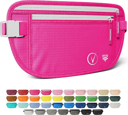Vantamo Money Belt with RFID For Men & Women, Hidden Passport Holder for Travel, 2 Compartment Travel Fanny Pack for Women Anti Theft