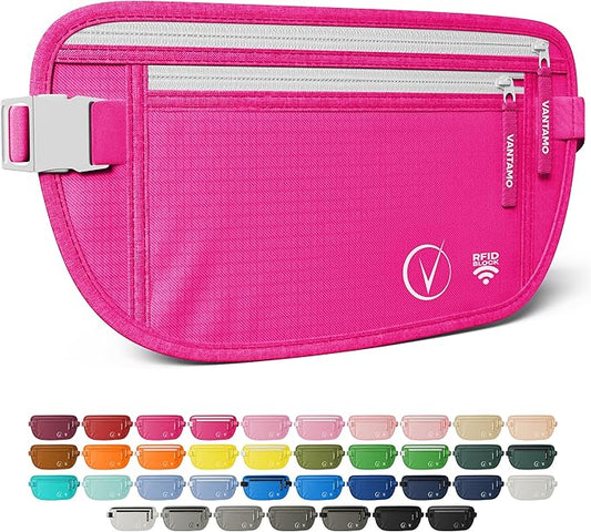 Vantamo Money Belt with RFID For Men & Women, Hidden Passport Holder for Travel, 2 Compartment Travel Fanny Pack for Women Anti Theft