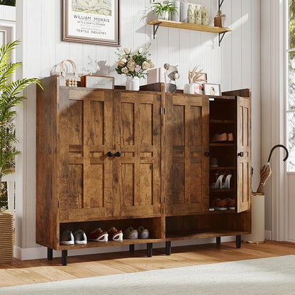 Entrance Shoe Cabinet with Doors,6-Tier Farmhouse Shoe Storage Organizer with Adjustable Shelves Holds 18-24 Pairs and Metal Legs, Entry Organizer Entryway, Living Room (Rustic Brwon)