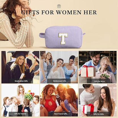 YOOLIFE Gifts for Women - Birthday & Graduation Gifts, Mother's Day & Teacher Appreciation, Personalized Initial Blue Makeup Bag