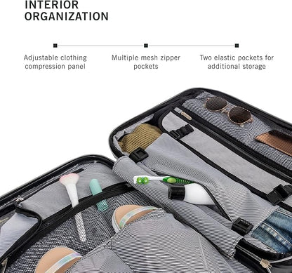 Kenneth Cole REACTION Diamond Tower Collection Lightweight Hardside Expandable 8-Wheel Spinner Travel Luggage, Black, 2-Piece Bundle (Carry On + Backpack)