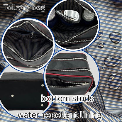 Dopp Gift Large Travel Toiletry Bag Premium Quality PU Leather Two compartments YKK Zippers Water-resistant Bottom Studs Mesh Pockets Durable Cosmetic Organizer BLACK/BURGUNDY